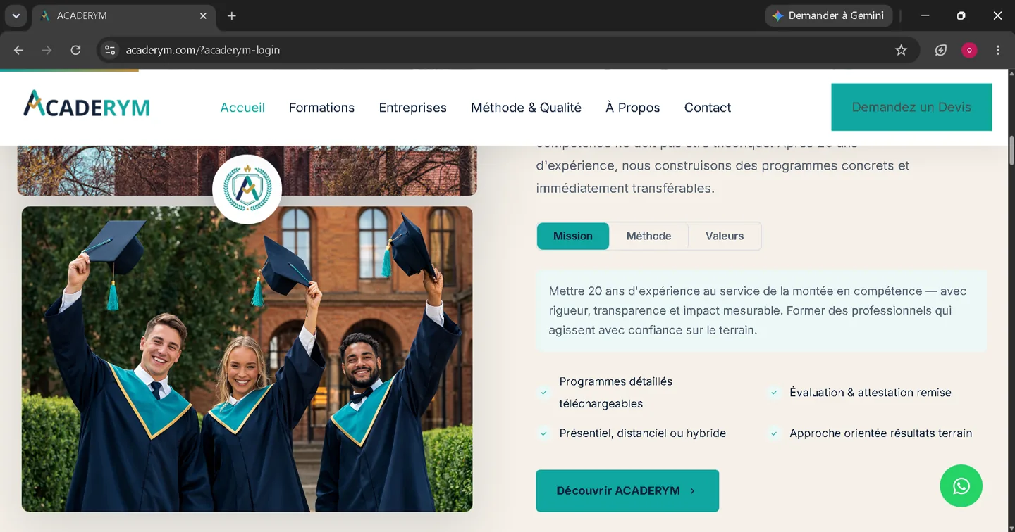 Aperçu du projet ACADERYM — Formation professionnelle