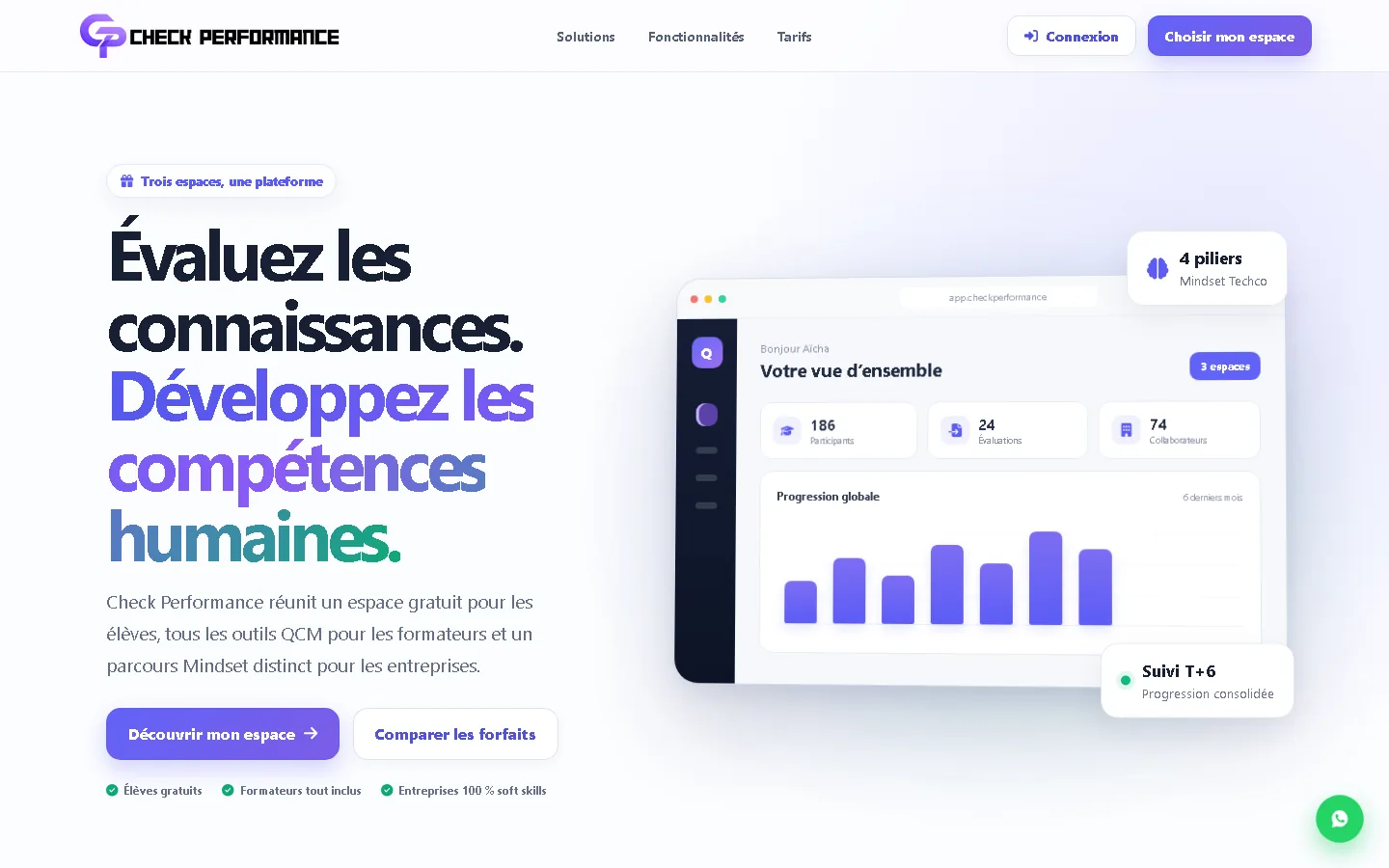Aperçu du projet Check Performance — QCM & soft skills