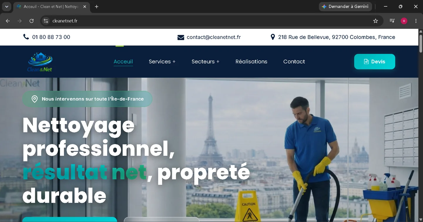 Aperçu du projet Clean & Net — Site professionnel